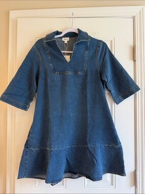 NWT Lovelo Denim Mini Dress with V-Notch Collar